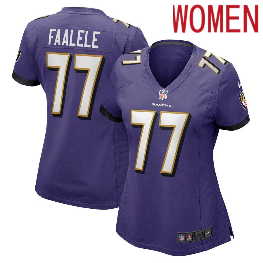 Women Baltimore Ravens 77 Daniel Faalele Nike Purple Player Game NFL Jersey